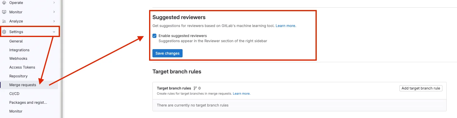 Suggested reviewer 기능 활성화 화면. 출처=GitLab