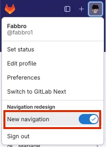 ’New navigation’ 활성화 화면. 출처=GitLab