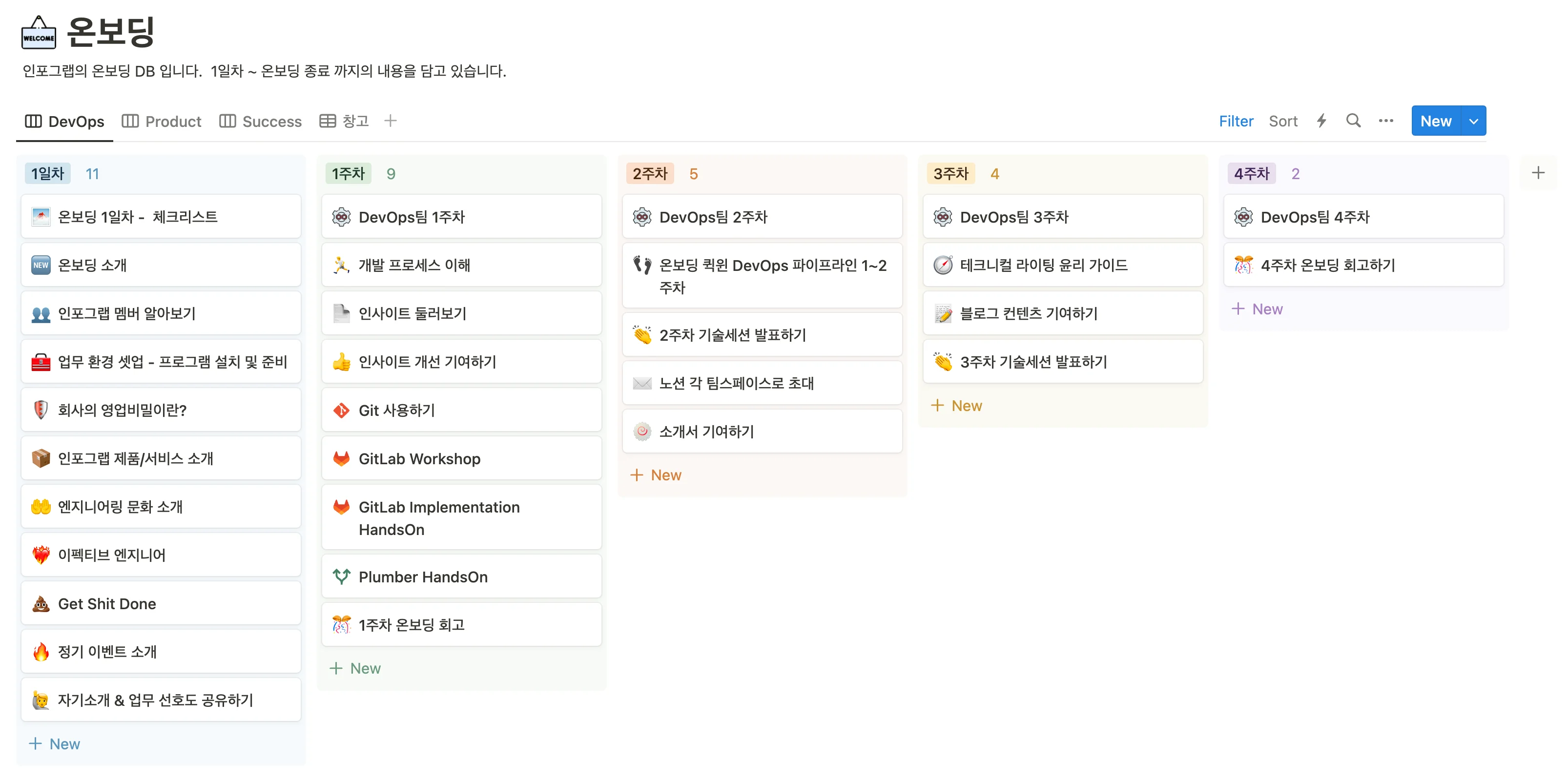 인포그랩의 Notion 온보딩 페이지. 출처=인포그랩