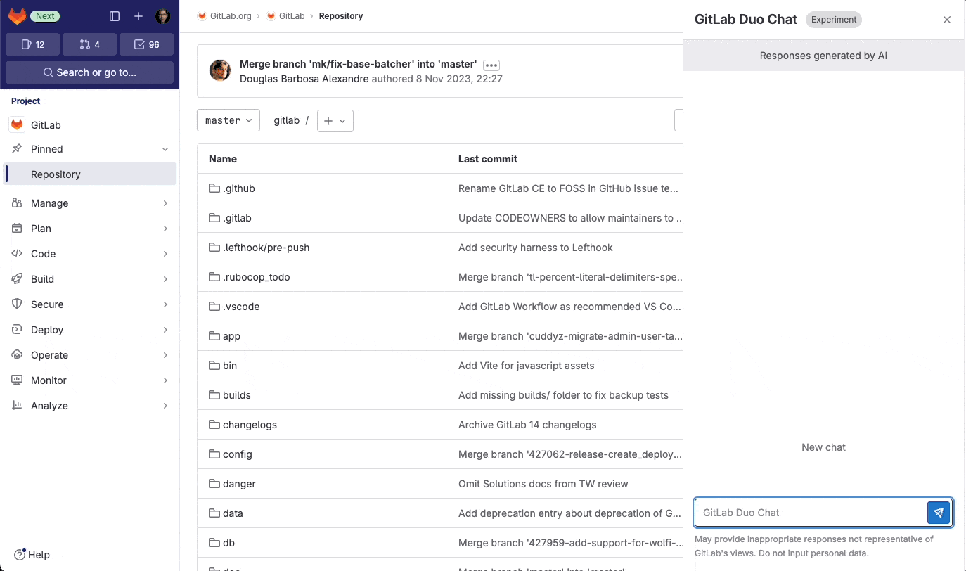 GitLab Duo Chat 화면. 출처=GitLab