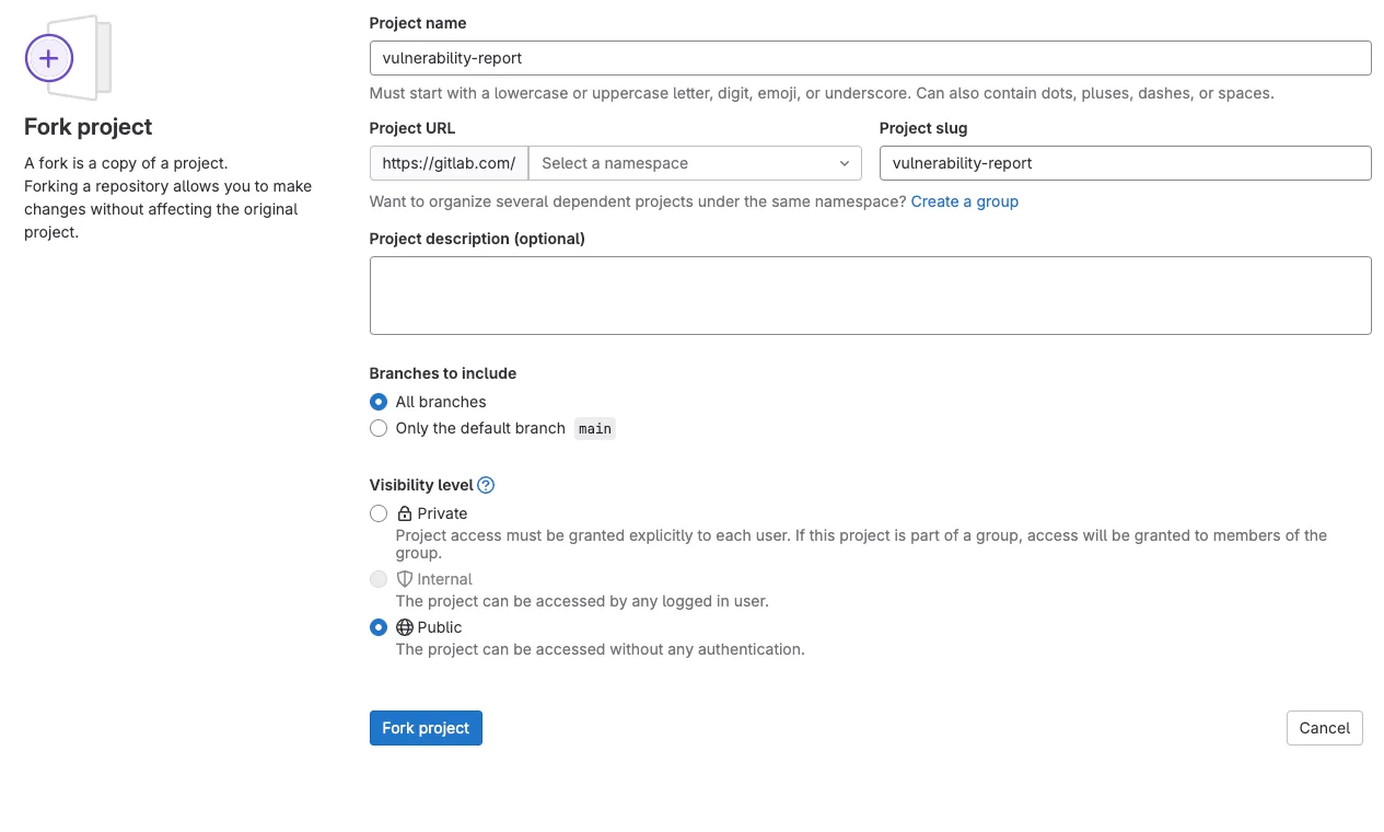 GitLab의 프로젝트 fork 화면