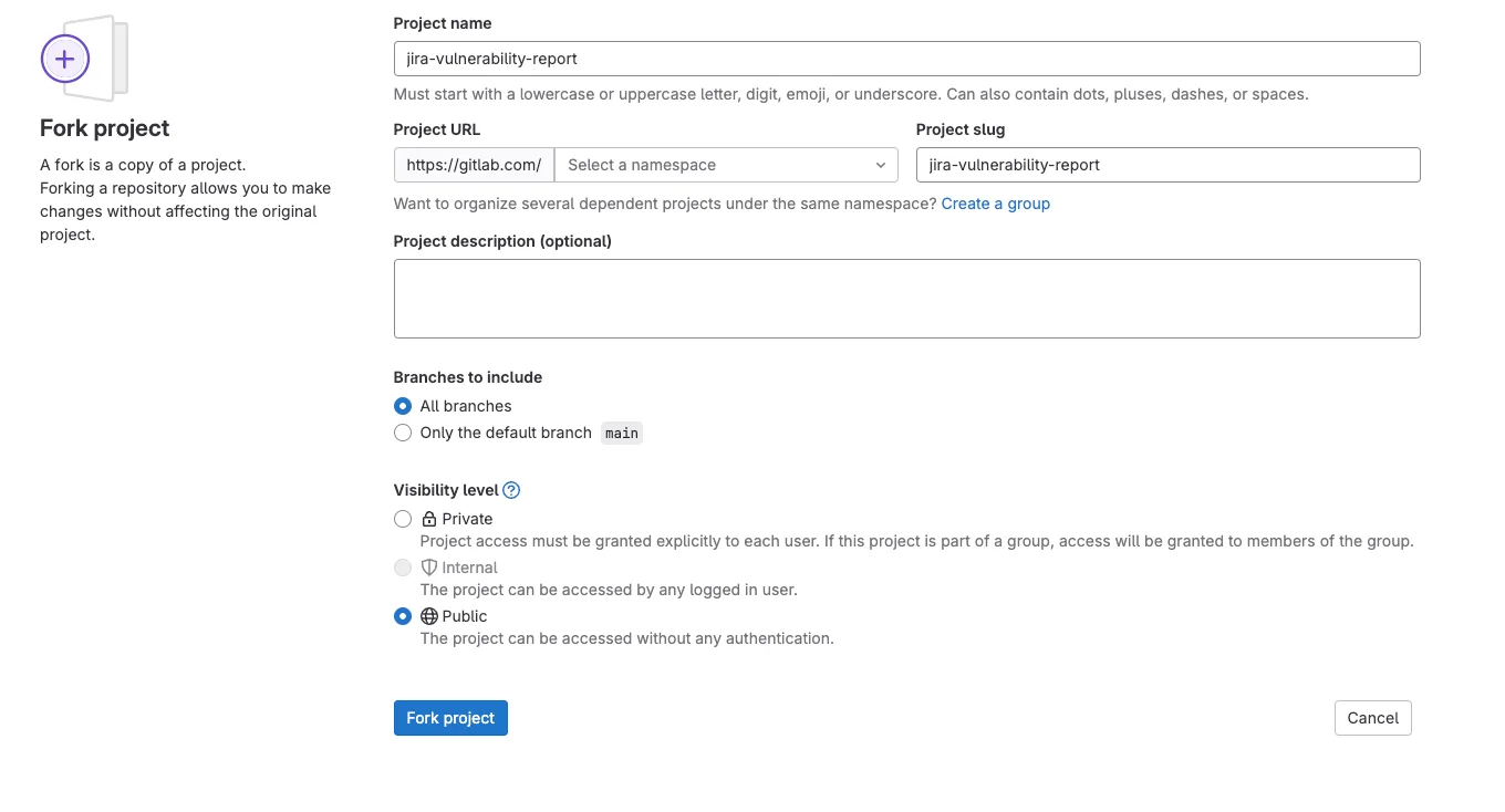 GitLab의 프로젝트 fork 화면