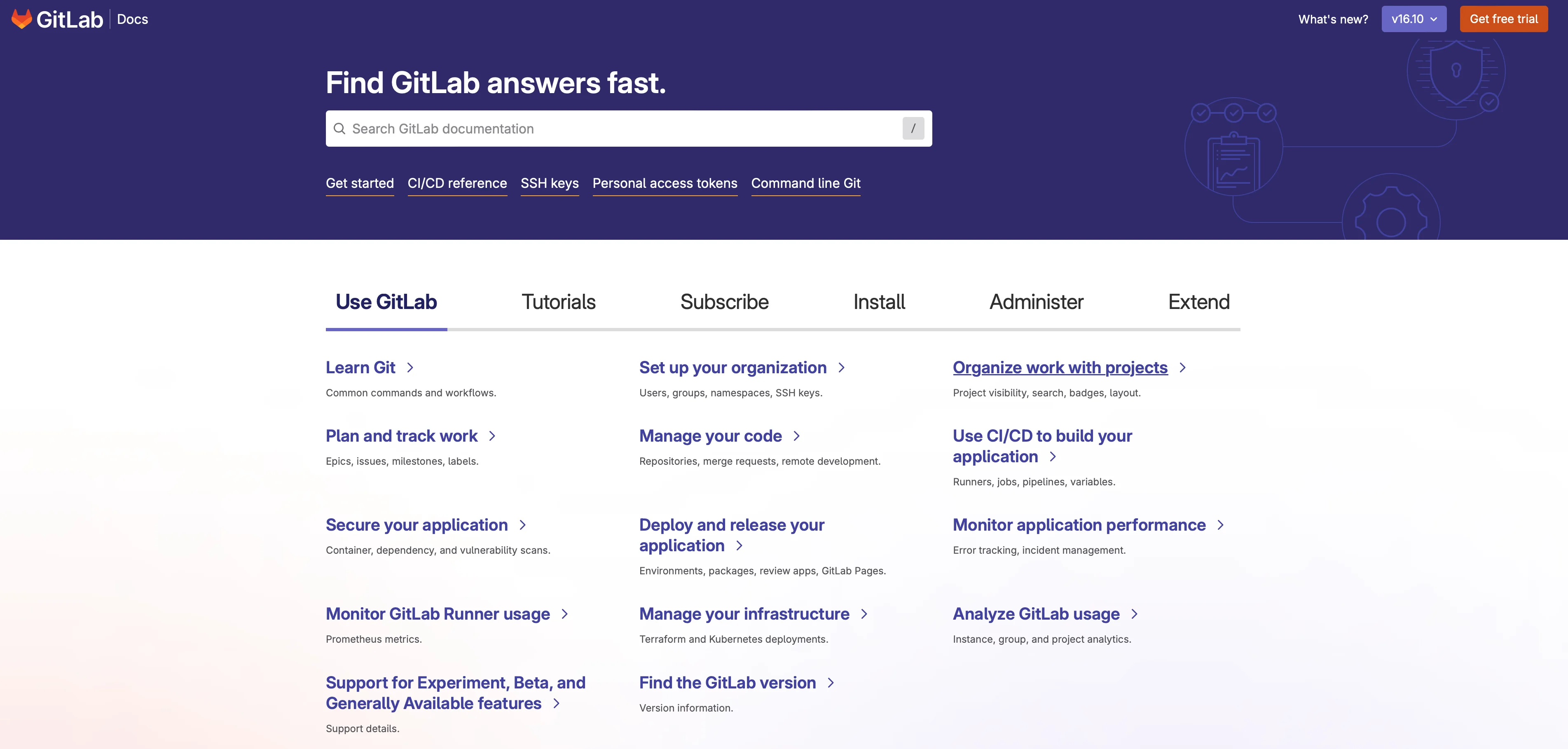 GitLab 공식 기술 문서 웹사이트. 출처=GitLab