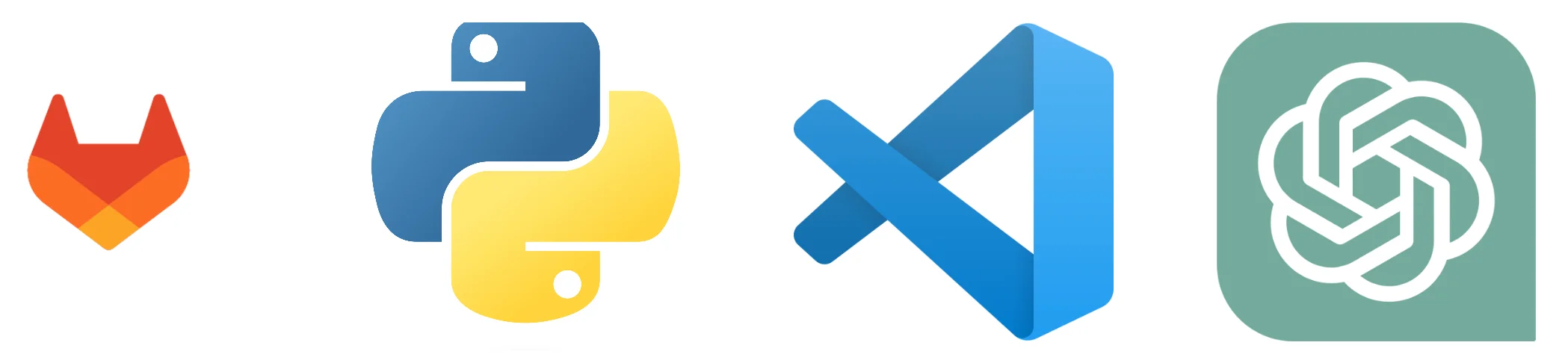 GitLab, Python, VS Code, GPT 로고 모음(왼쪽부터)