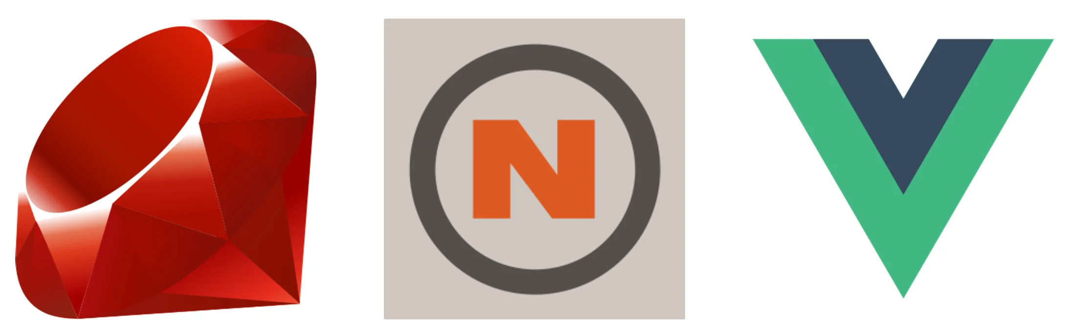 Ruby, Nanoc, Vue 로고 모음(왼쪽부터)