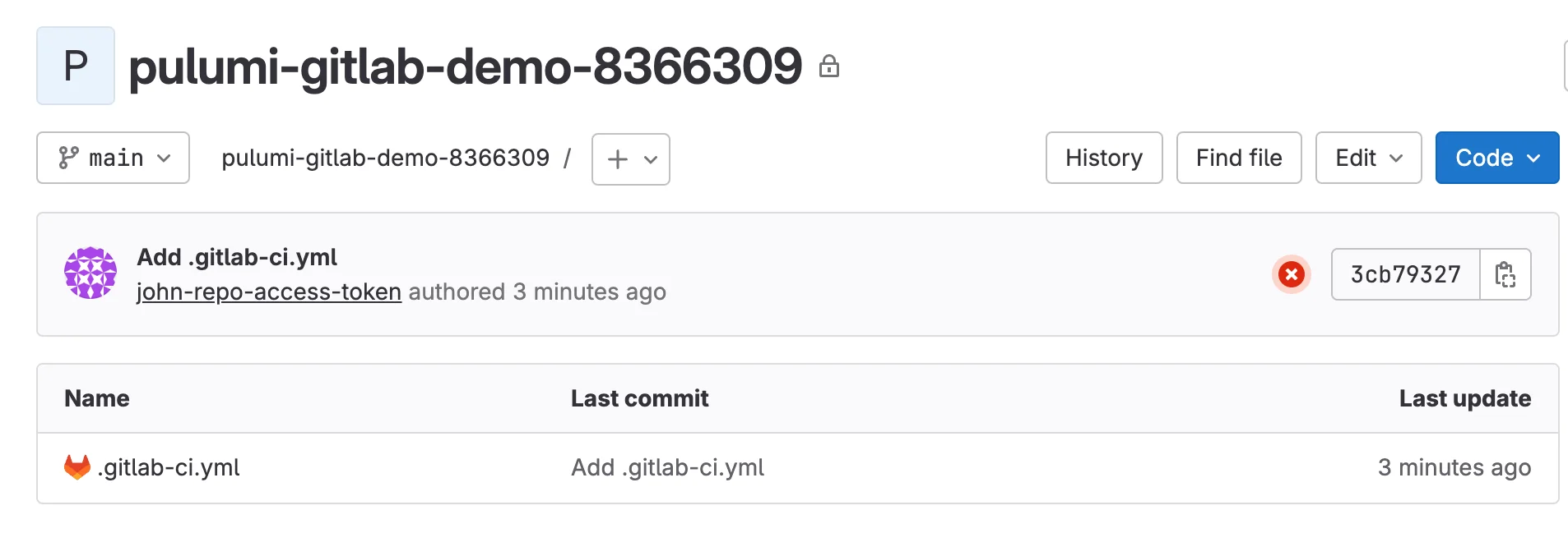 .gitlab-ci.yml 파일이 생성된 모습