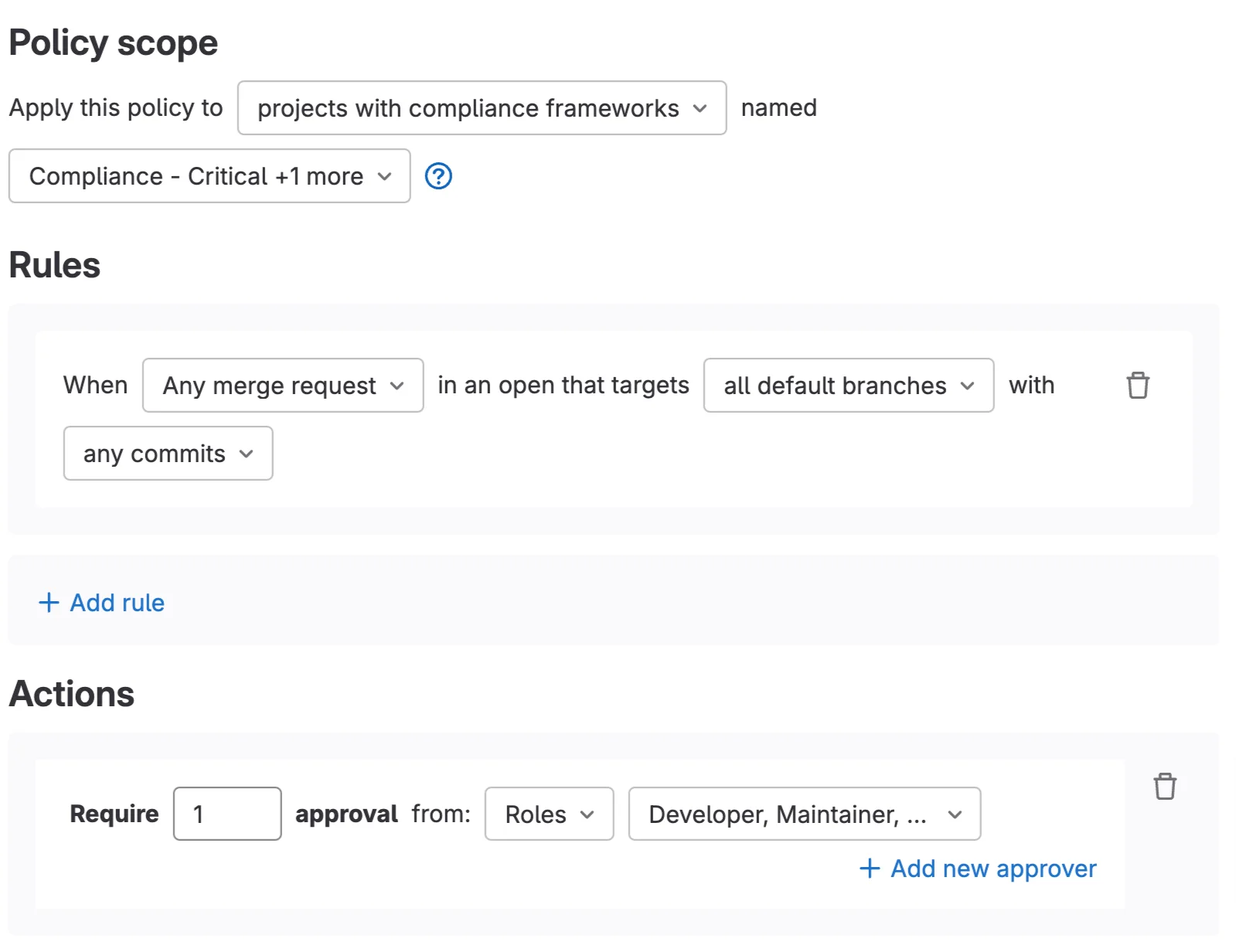 GitLab 보안 정책 범위 지정 기능 화면. 출처=GitLab