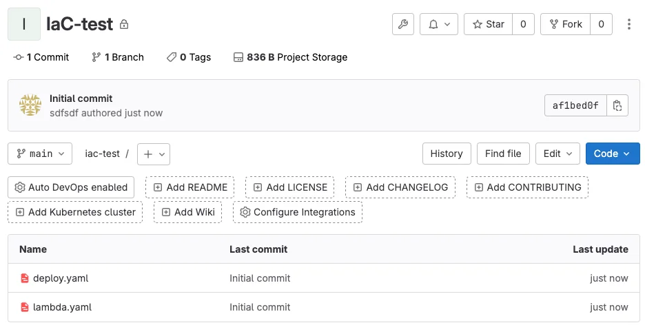 GitLab 프로젝트 생성 화면
