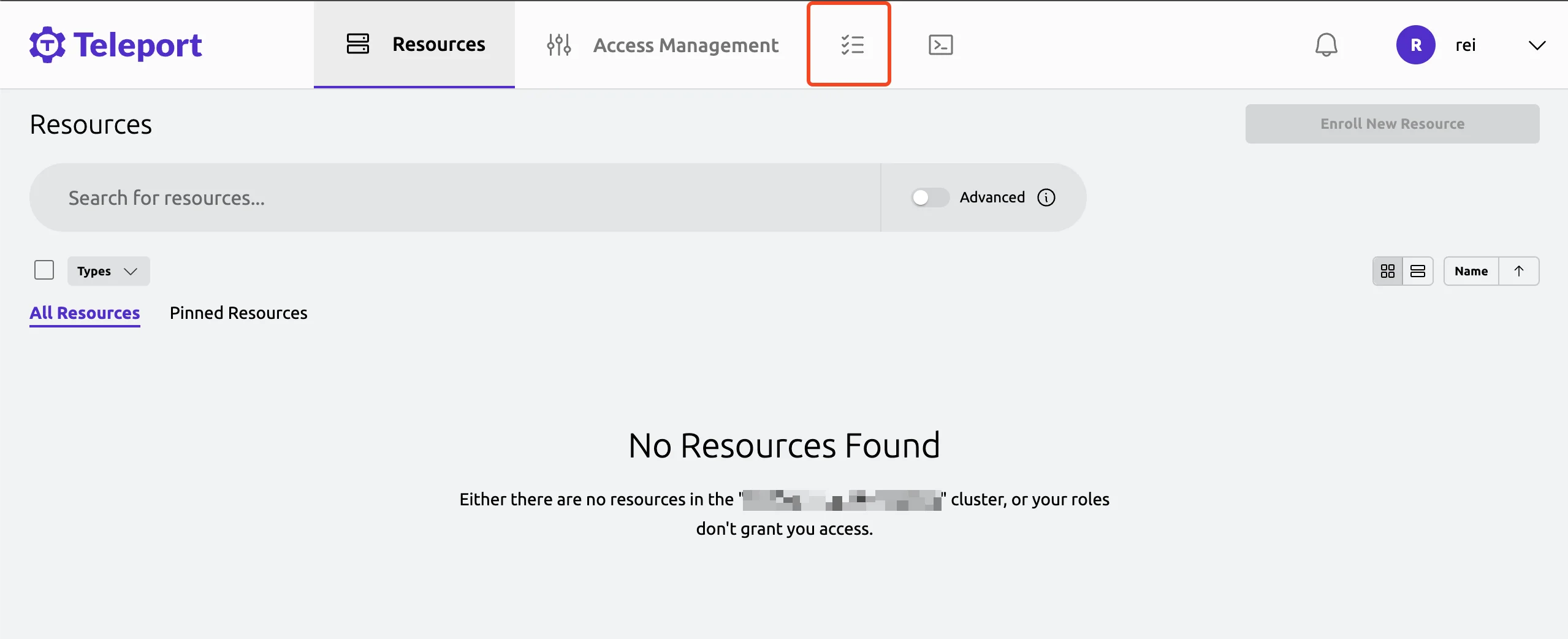 Teleport에서 빨간색 테두리로 표시한 아이콘을 누르면 Access Requests 메뉴로 이동함