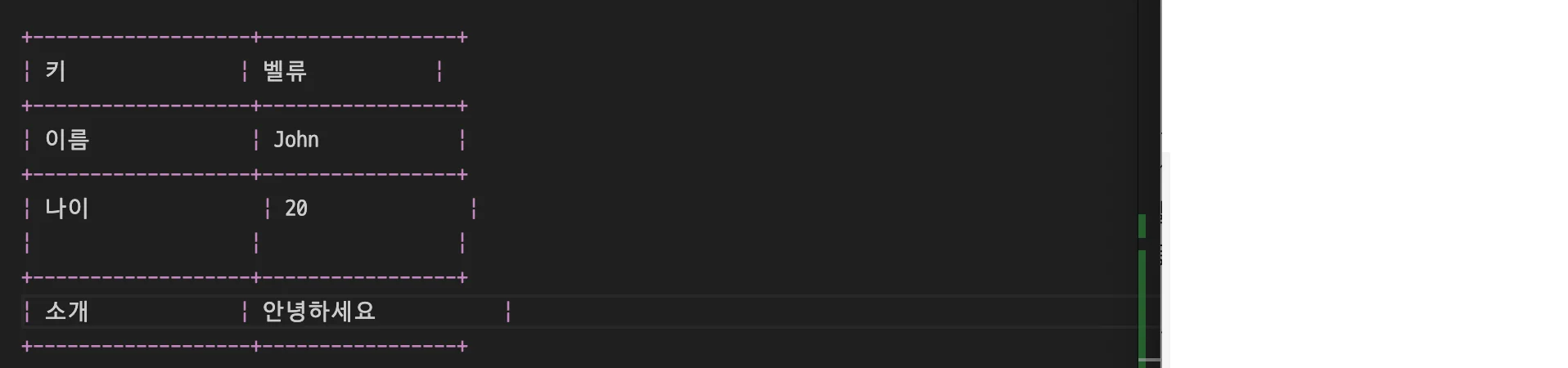 RST 형식의 테이블에 있는 단어를 번역한 후 모습(왼쪽), 웹사이트에 테이블이 사라진 모습(오른쪽)