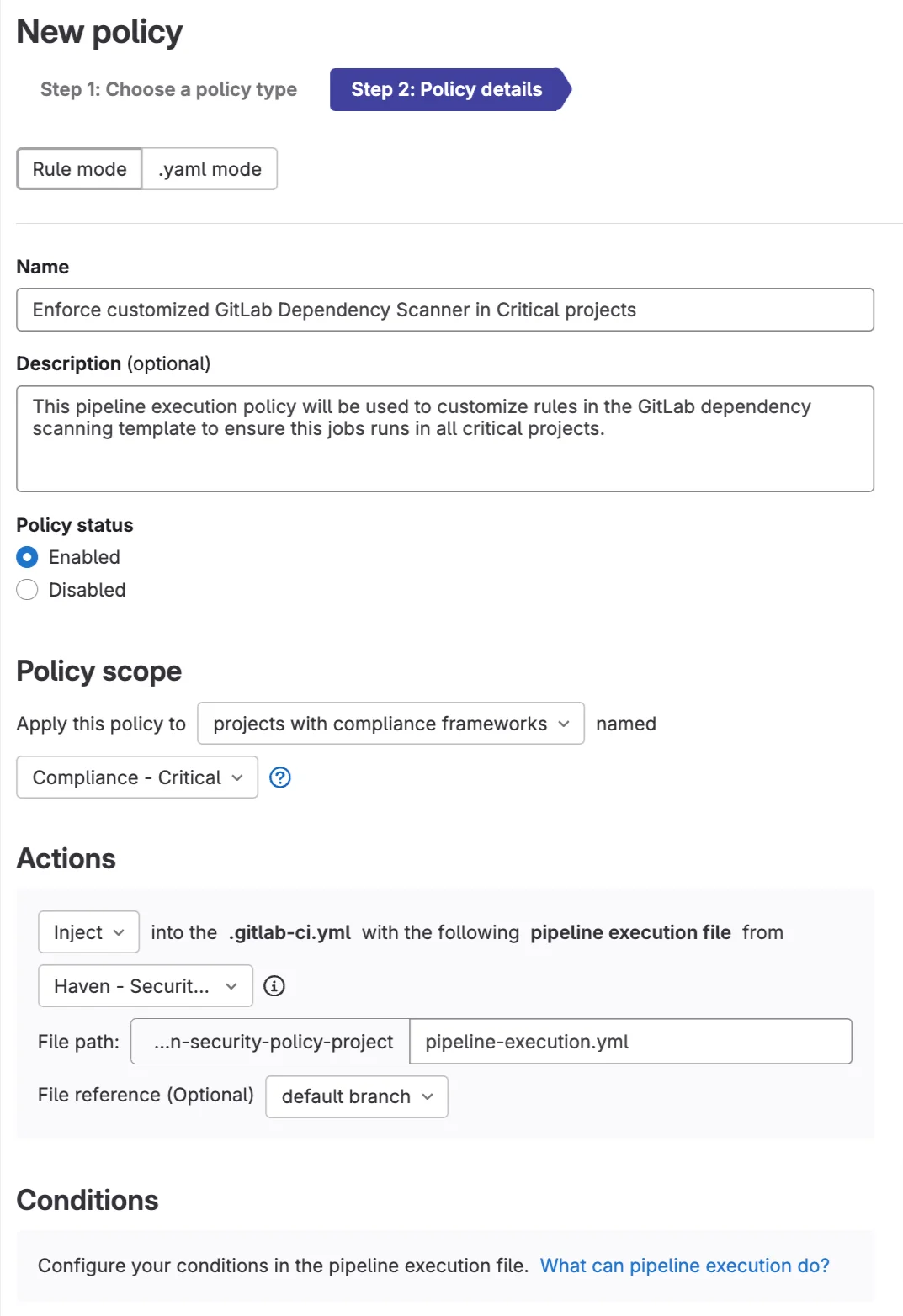 파이프라인 실행 정책 유형 화면. 출처=GitLab