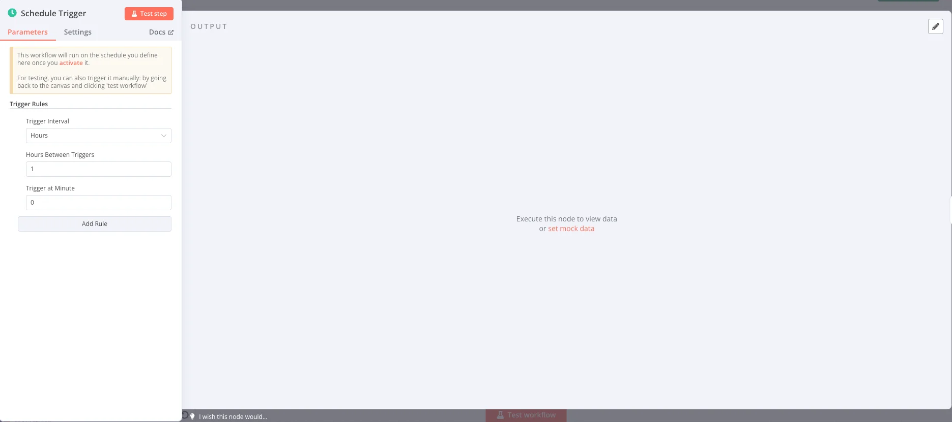 Schedule Trigger 노드 설정 화면