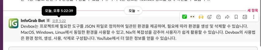 OpenAI로 요약한 내용이 Slack에 전송된 모습