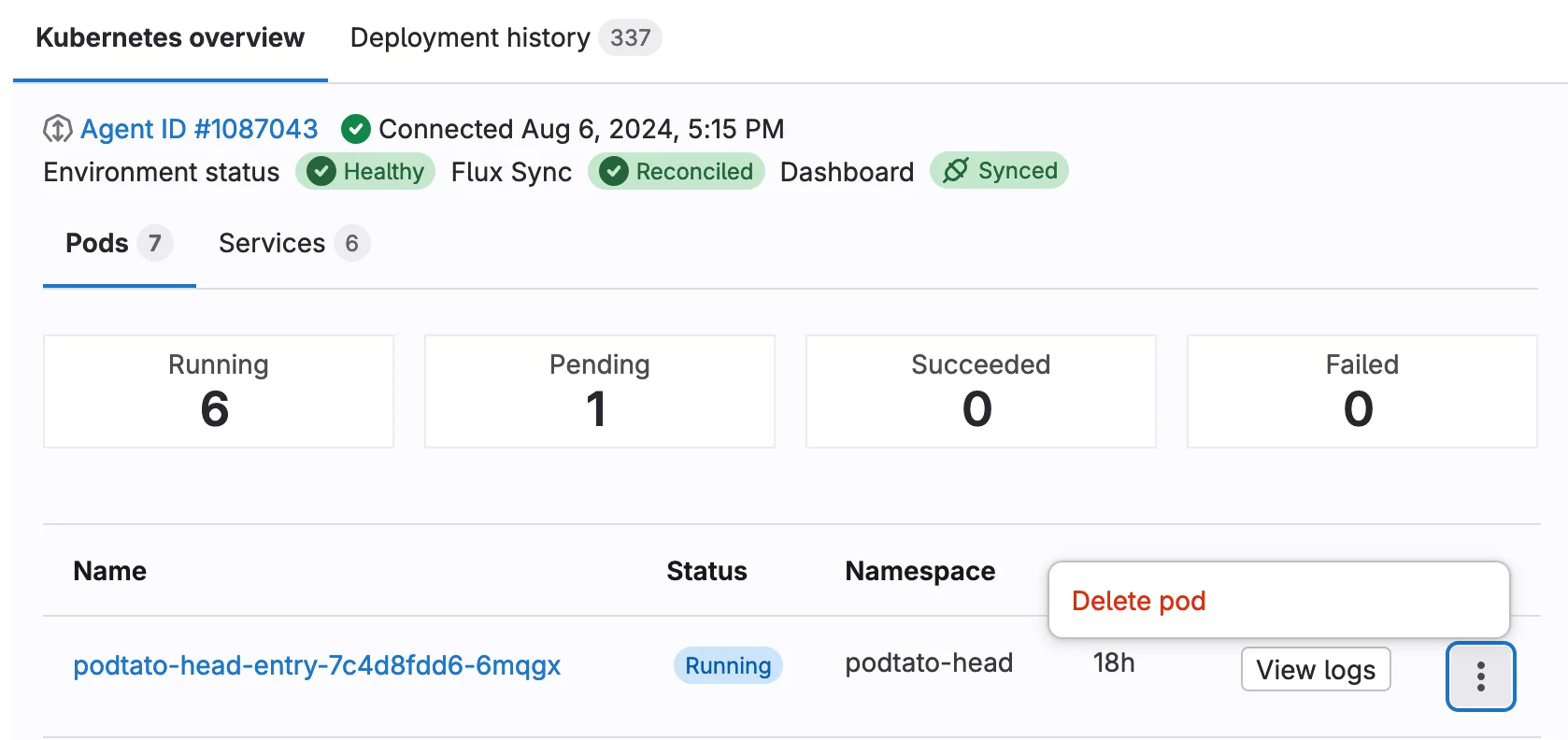 GitLab pod 삭제 기능 화면. 출처=GitLab