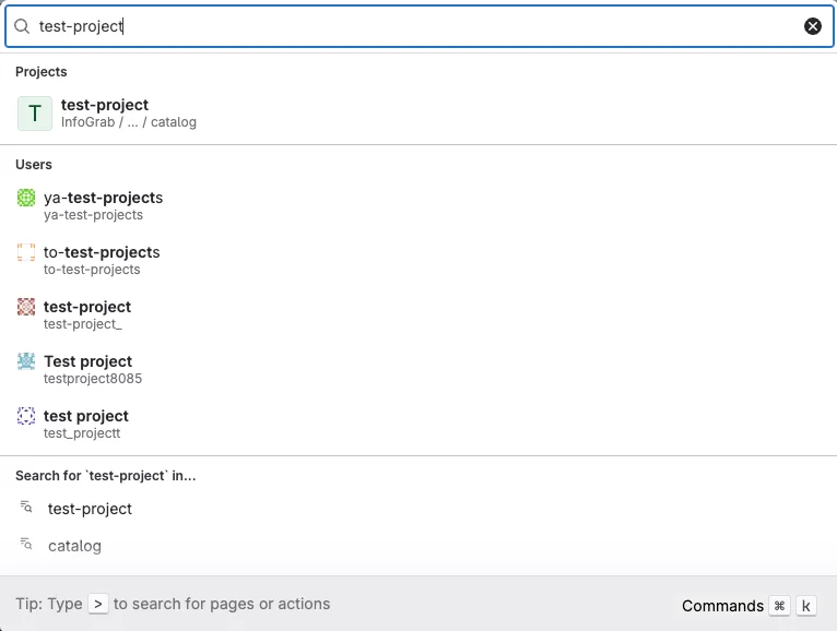 GitLab 프로젝트 검색 화면