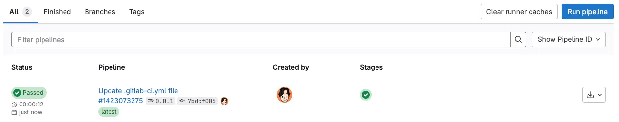 GitLab 파이프라인 상태 화면