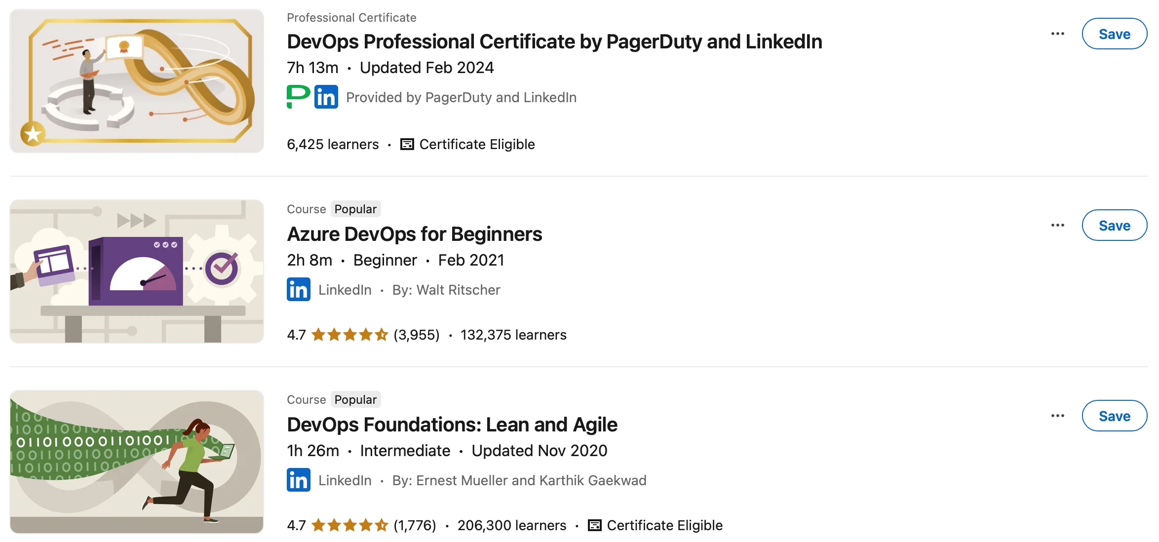 링크드인 러닝 DevOps 학습 콘텐츠 모음. 출처=링크드인 러닝