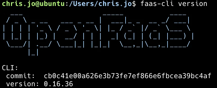faas-cli 설치 후 버전을 확인하는 화면