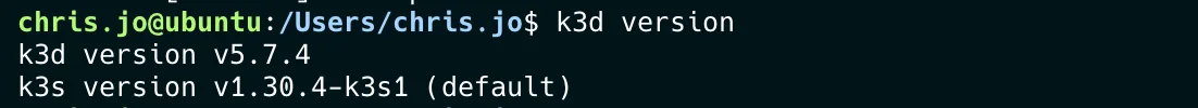 k3d 설치 후 버전을 확인하는 화면
