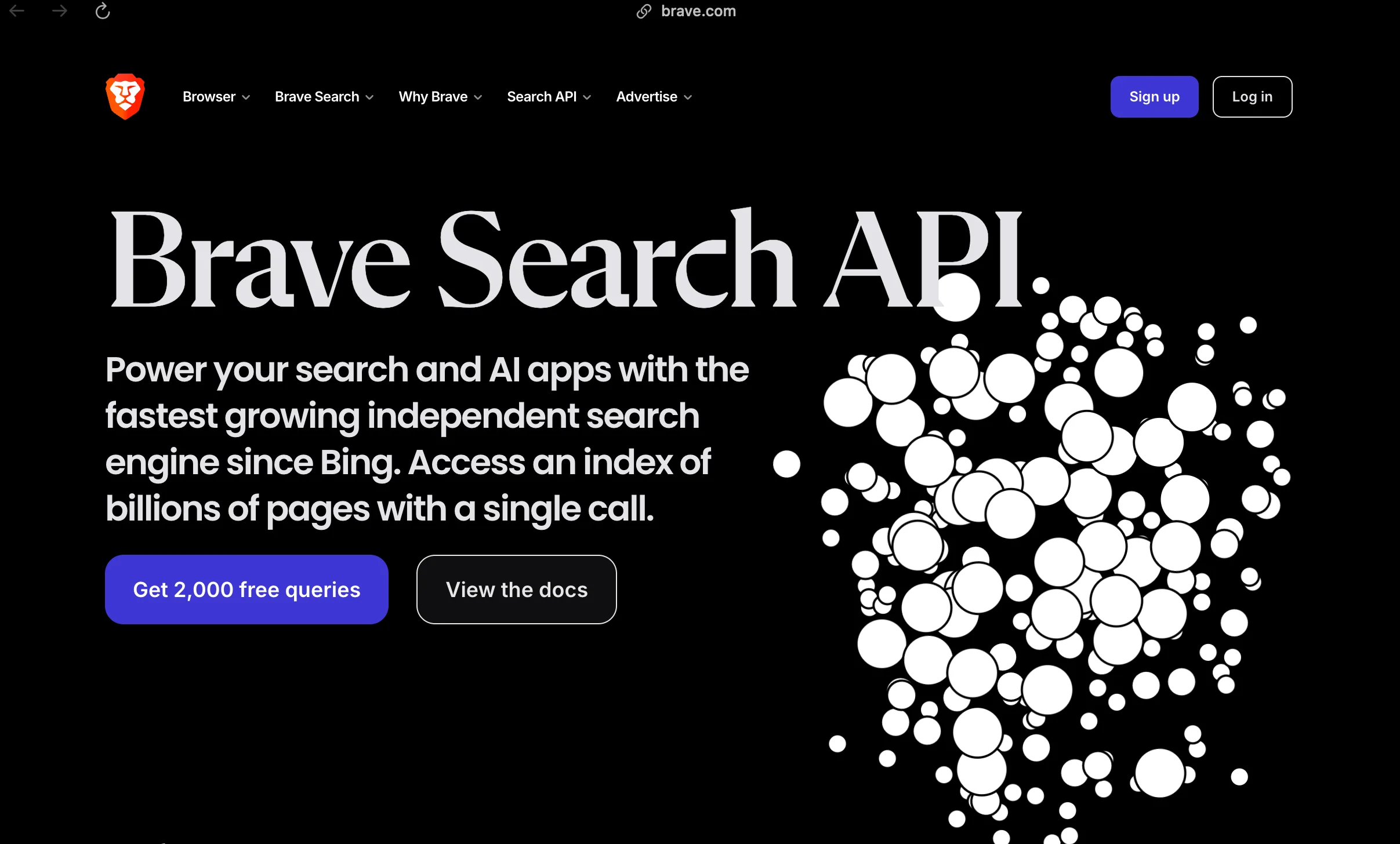 Brave Search API 페이지. 출처=Brave