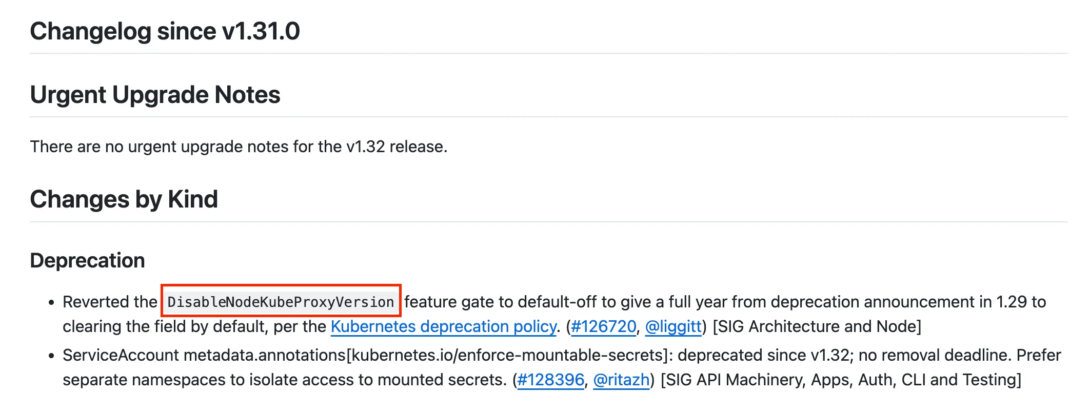 Kubernetes 공식 GitHub 페이지의 CHANGELOG-1.32.md에서 확인한 관련 내용