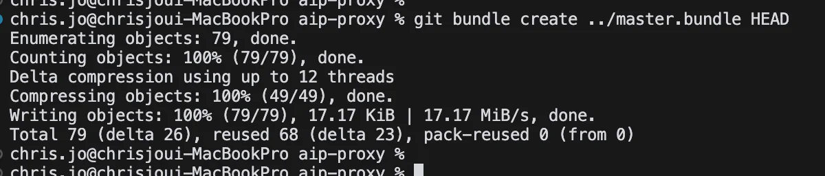 git bundle로 번들 파일을 생성한 모습
