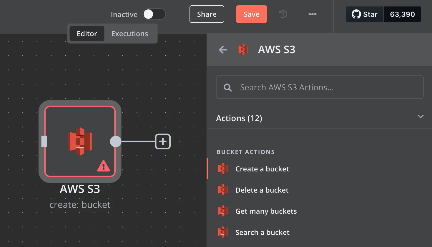 n8n에서 AWS S3를 연결하는 모습