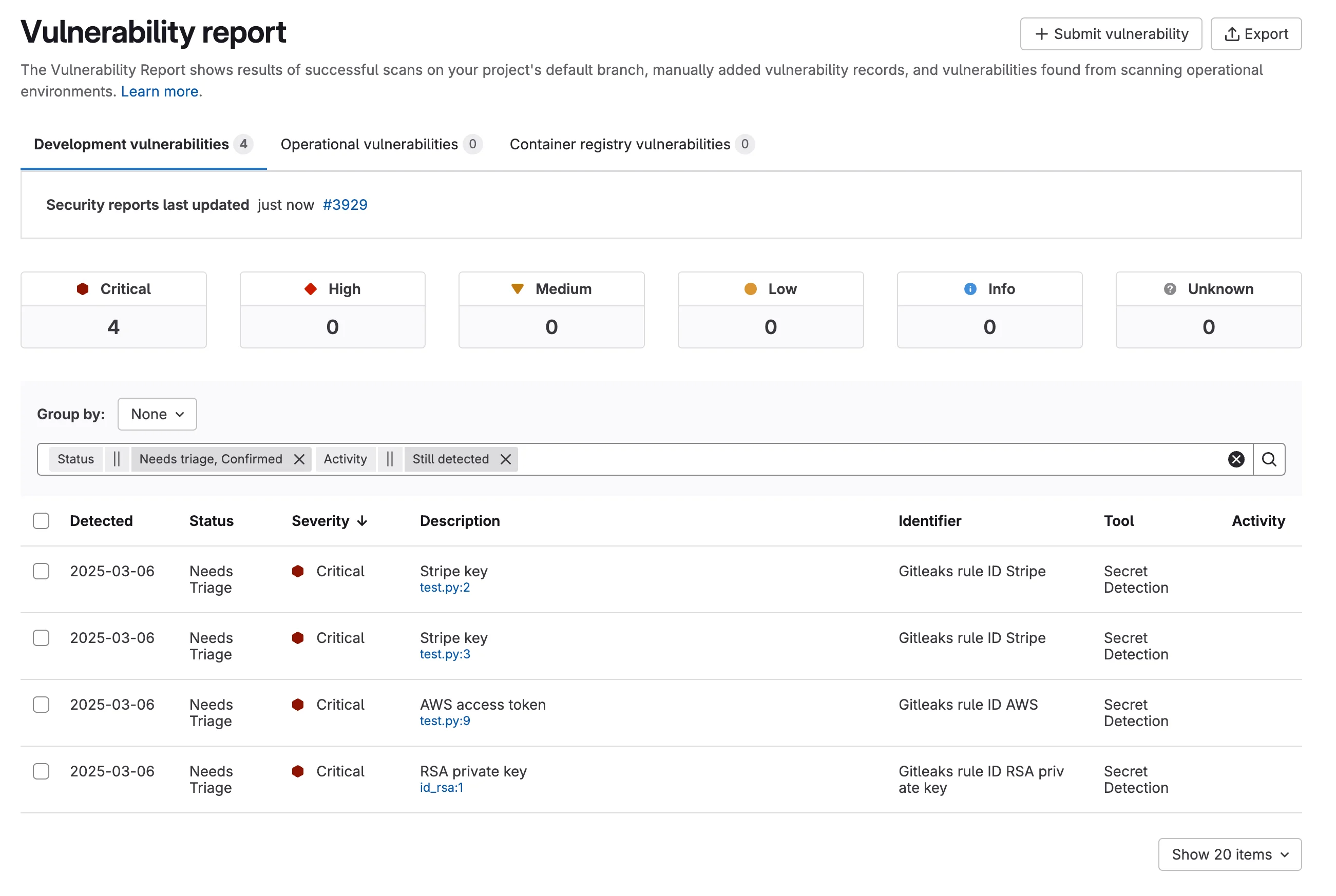 Vulnerability report 페이지