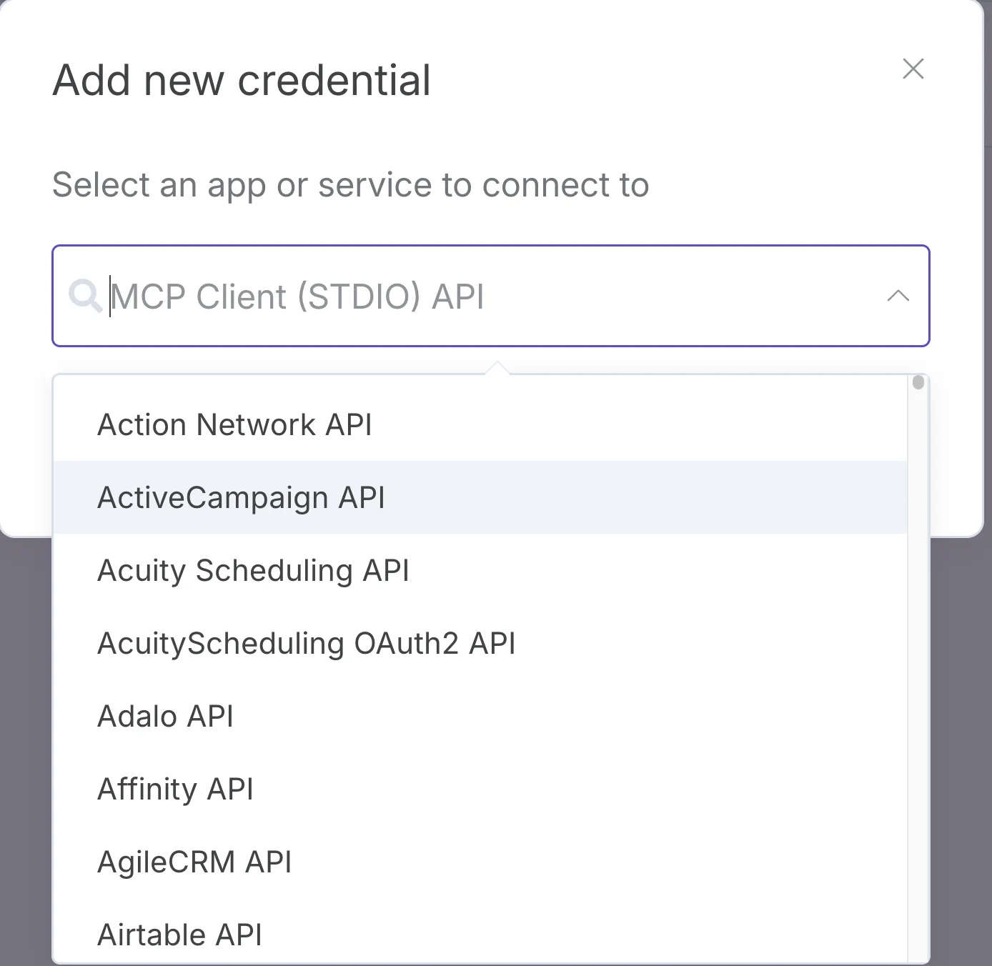 n8n의 새 credential 설정 창