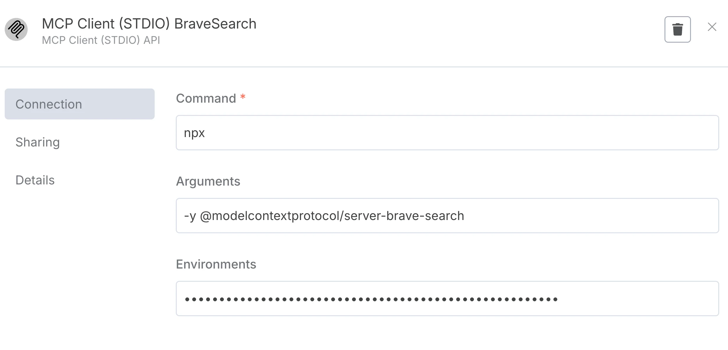 Brave Search MCP 매핑 화면