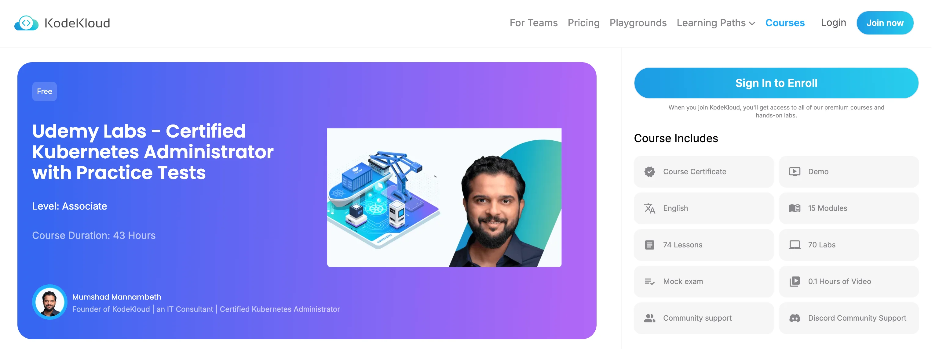 KodeKloud의 ‘Udemy Labs - Certified Kubernetes Administrator with Practice Tests’ 과정 페이지