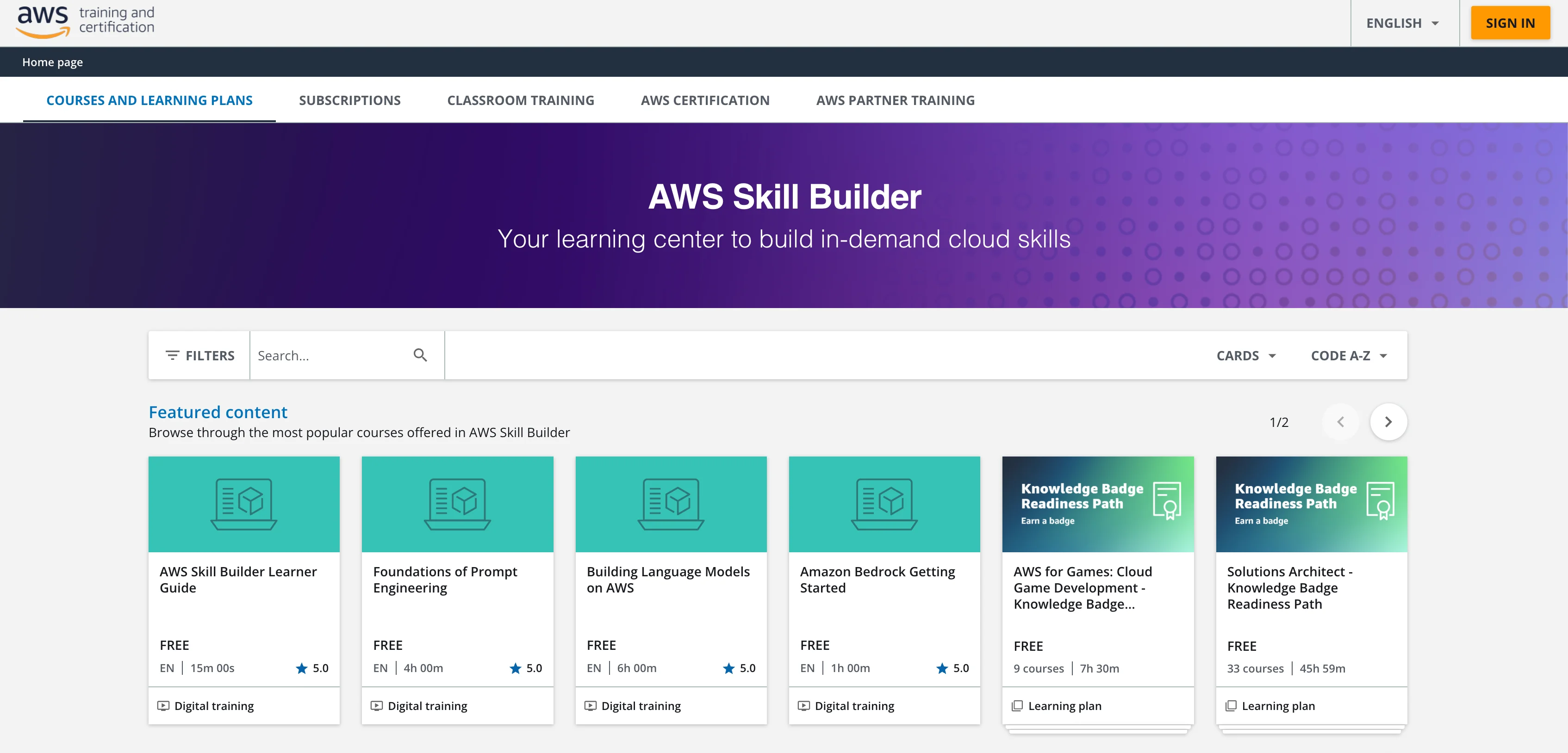 AWS Skill Builder 페이지
