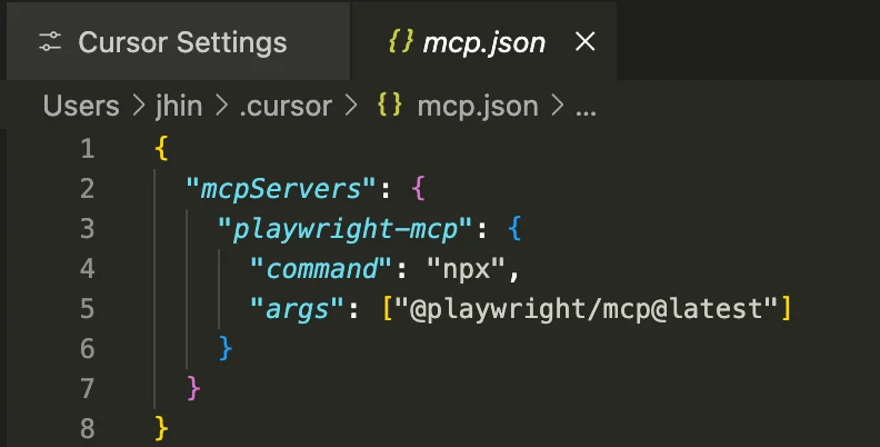 mcp.json 편집 화면