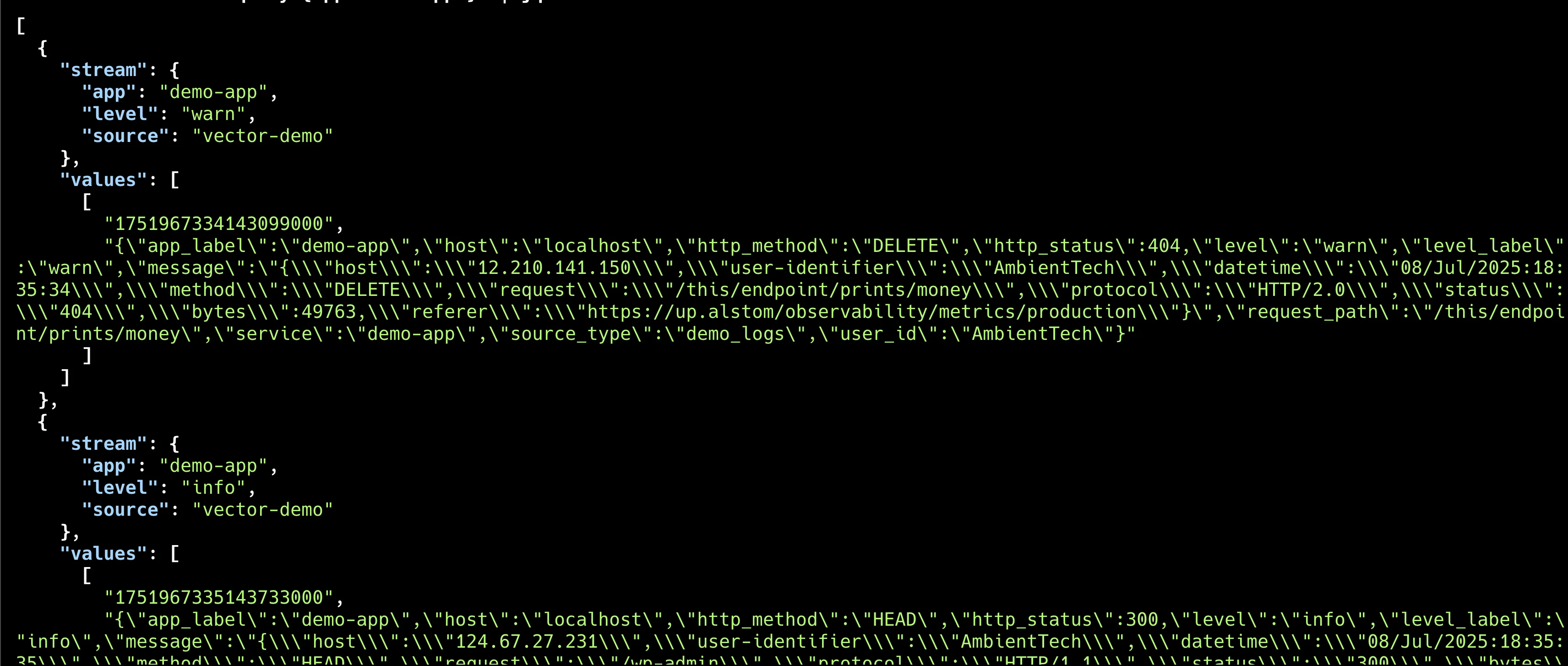 Loki에 저장된 로그 데이터 확인 화면