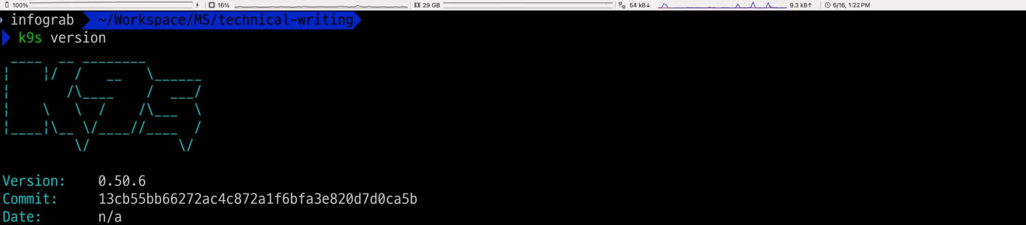 K9s 버전 확인 명령어 실행 결과