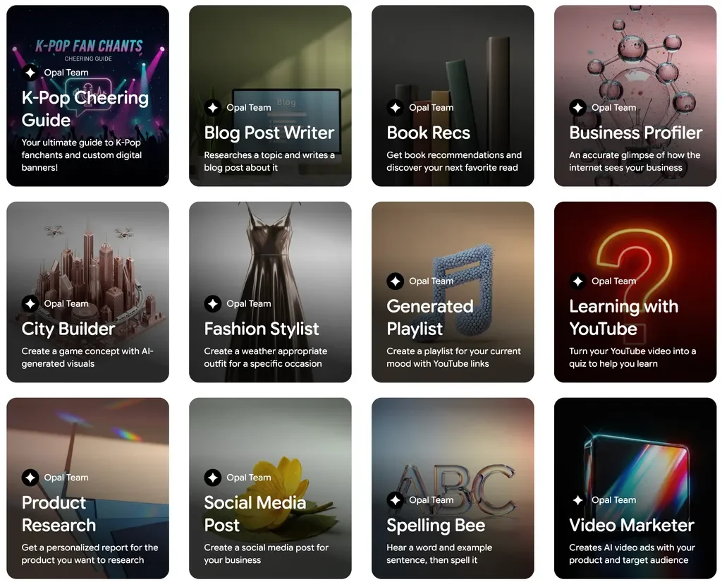 Opal 템플릿 갤러리. 출처=Opal