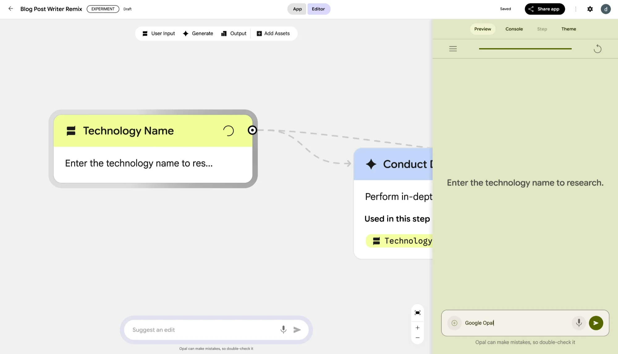 기술 블로그 작성용 키워드 입력 화면. 출처=Opal