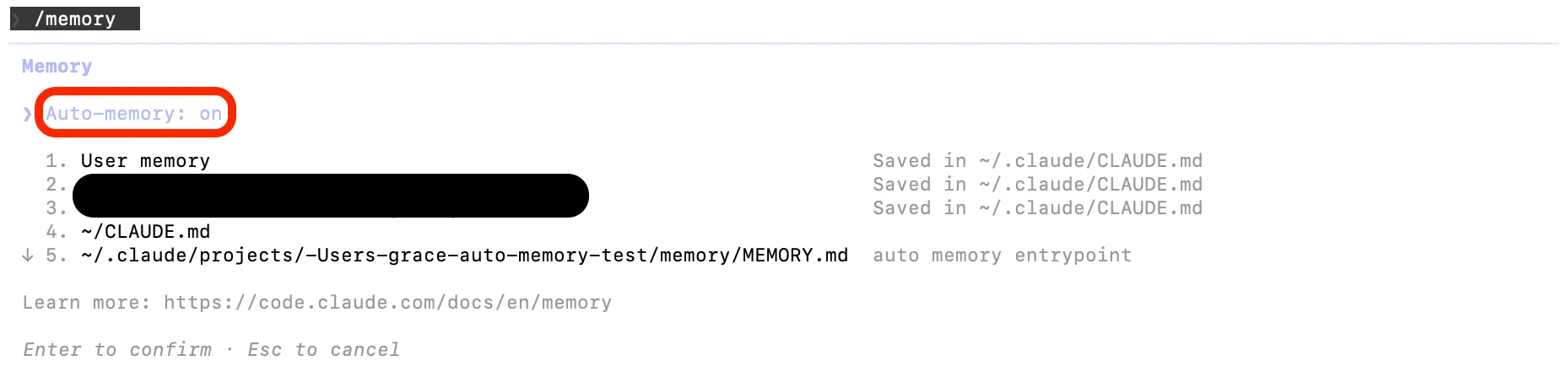 Auto memory 토글과 메모리 파일 목록