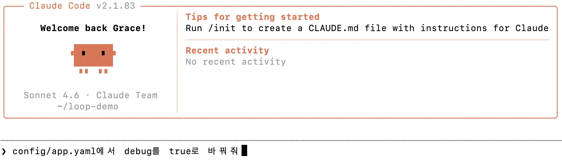 config/app.yaml의 debug 값을 true로 변경하는 요청 입력