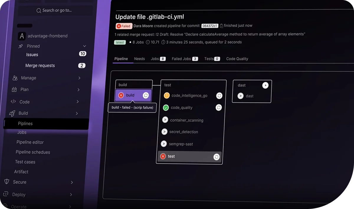 GitLab Duo Flow — CI/CD 파이프라인을 자동으로 분석하고 수정하는 화면