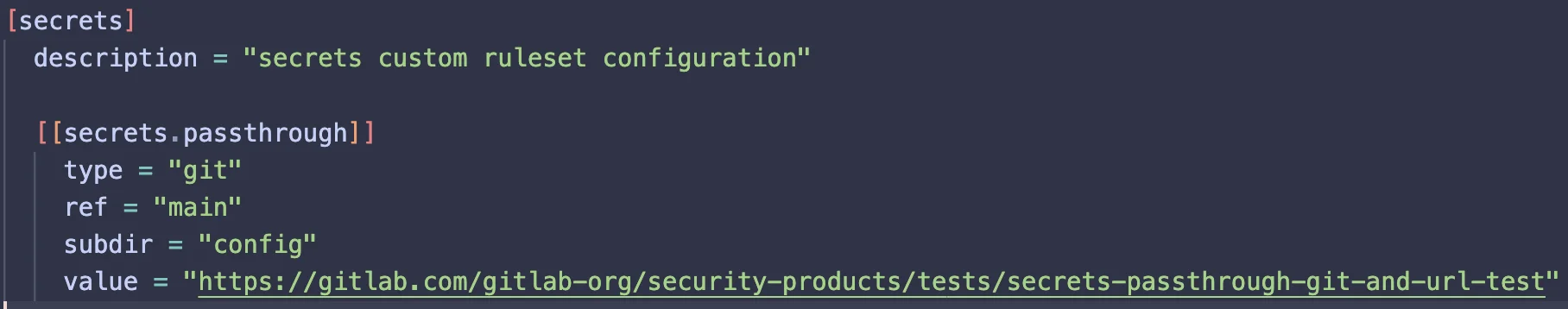 시크릿 커스텀 ruleset 구성 화면. 출처=GitLab