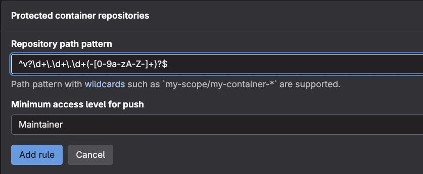 GitLab의 Protected 컨테이너 리포지터리 화면. 출처=GitLab