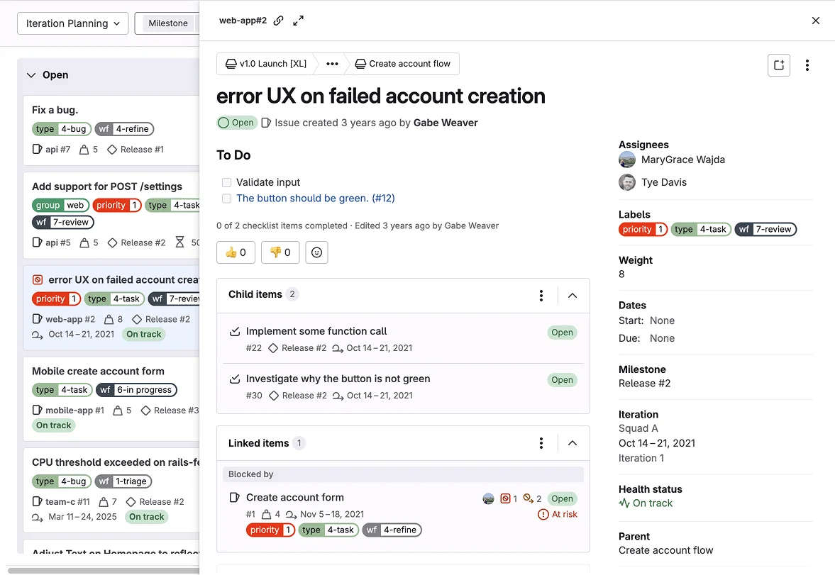 GitLab의 새로운 이슈 UI. 출처=GitLab