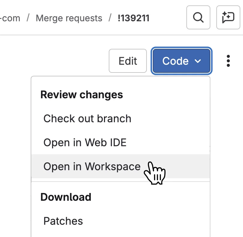 GitLab MR에서 워크스페이스를 생성하는 화면. 출처=GitLab