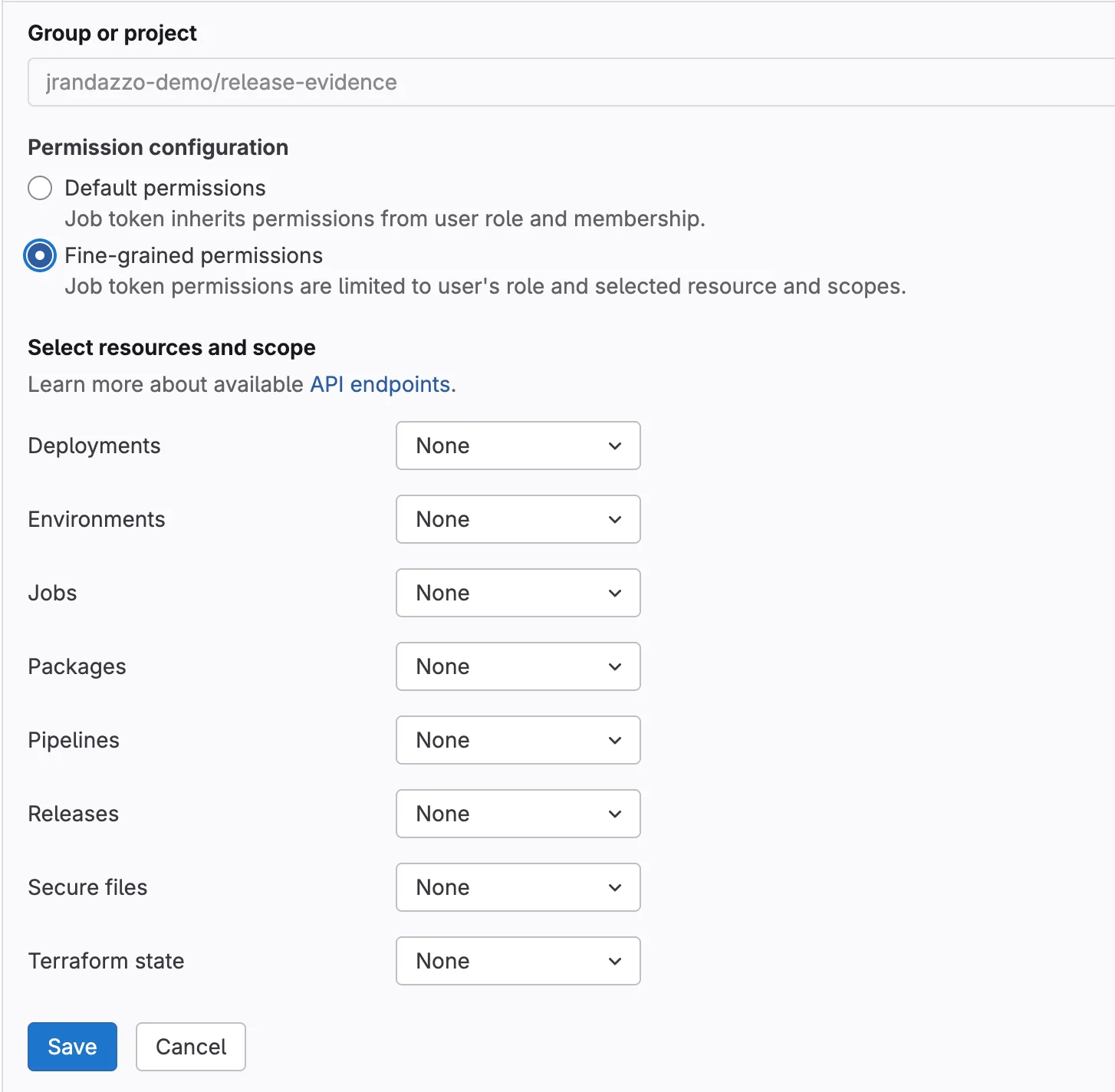 GitLab의 세분화된 권한 구성 화면. 출처=GitLab