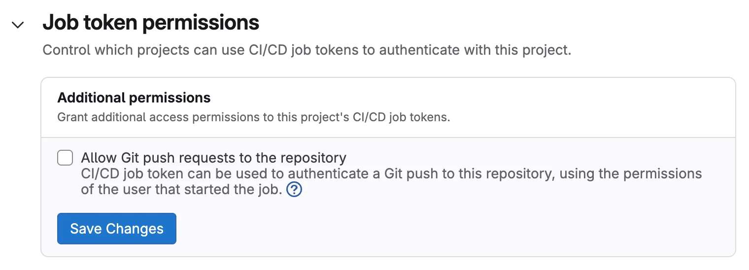 GitLab Job 토큰 권한 설정 화면. 출처=GitLab