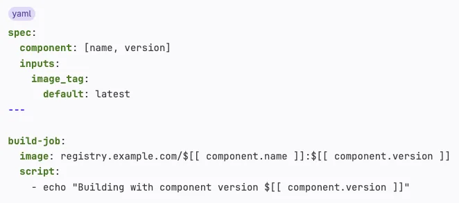 CI/CD 컴포넌트의 자체 메타데이터 참조 관련 화면. 출처=GitLab